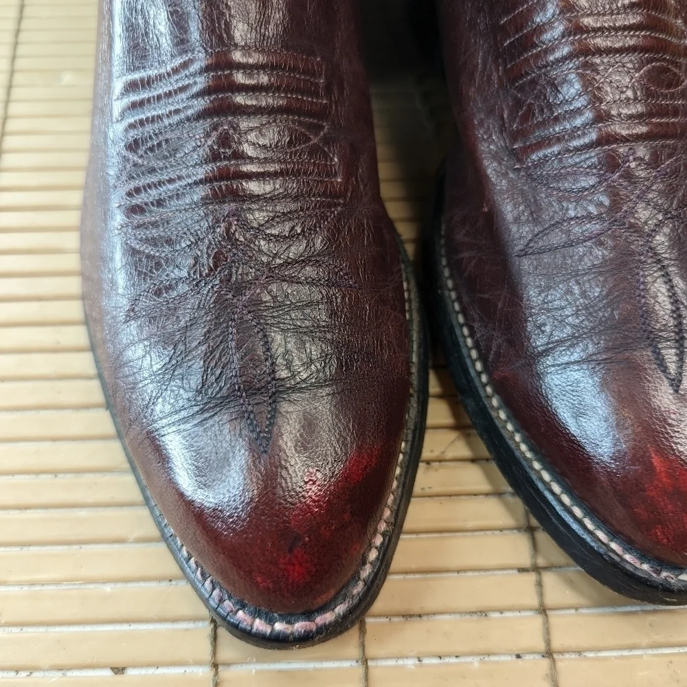 Larry Mahan vintage 1981 men's sz 9D Burgundy red leather Cowboy Western Boots